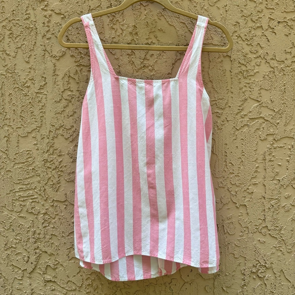Loft | Pink and White Striped Sleeveless Tie Back Cotton Top Summer Vacay